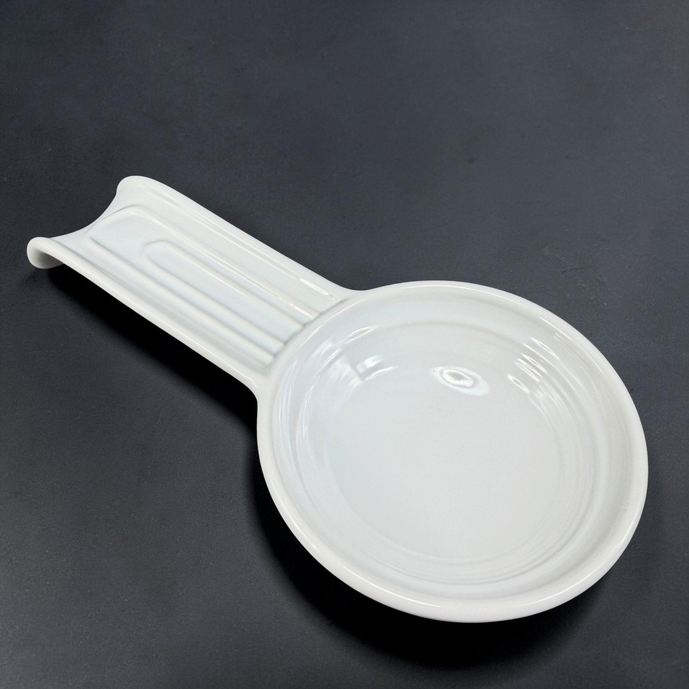 Palate & Plate White‎ Ceramic Spoon Rest Ribbed Handle Stoneware 9x4 Oven Safe